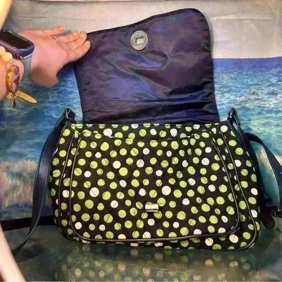 Vera Bradley Navy Blue Green Lucky Dots Turnlock Flap Crossbody Shoulder Bag - Picture 5 of 14